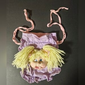 Vintage Cabbage Patch Kids Blond Girl Doll Head Pink & Purple Drawstring Bag